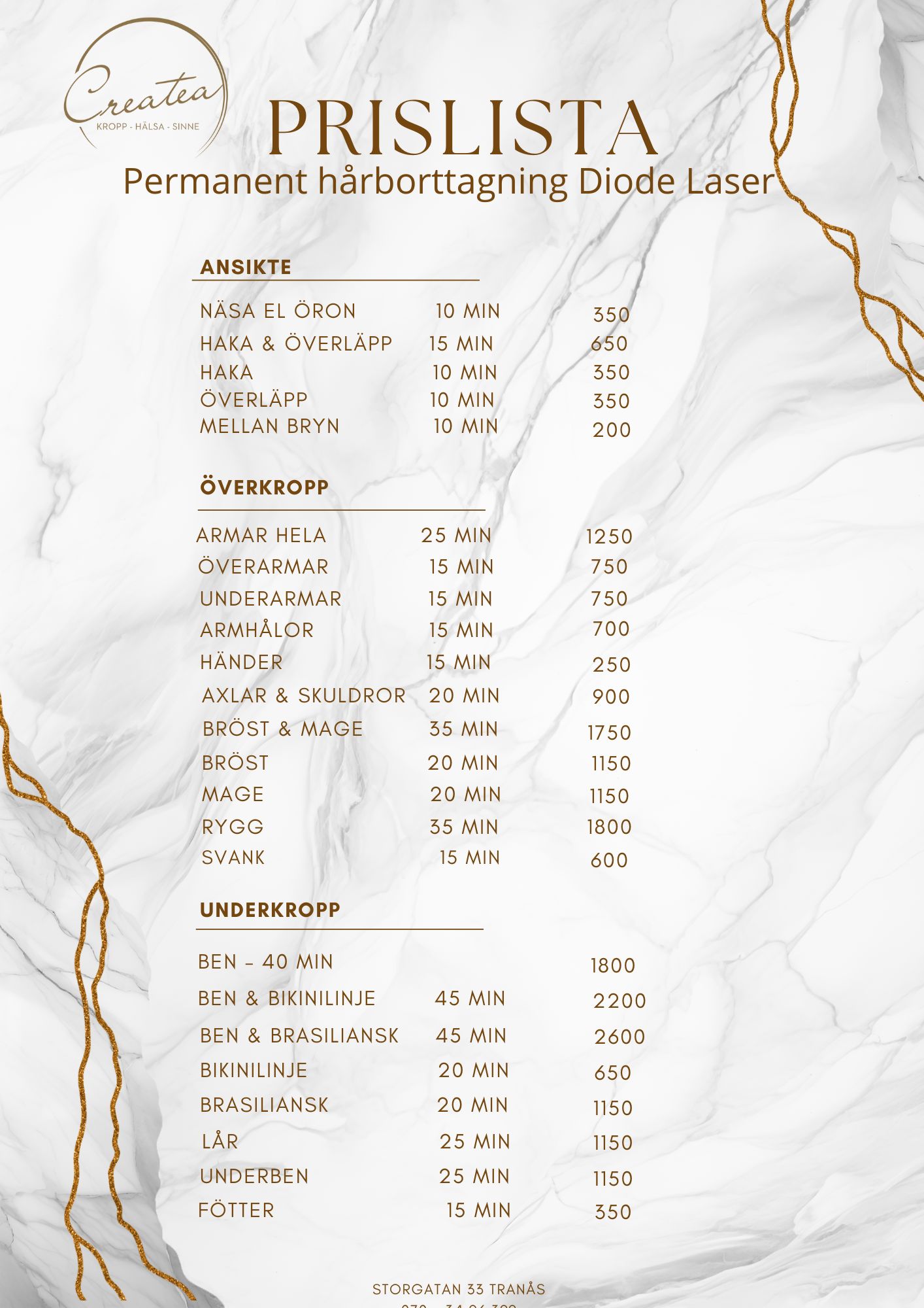 Laser Prislista_White Marble Beauty Salon Price List A4 Document